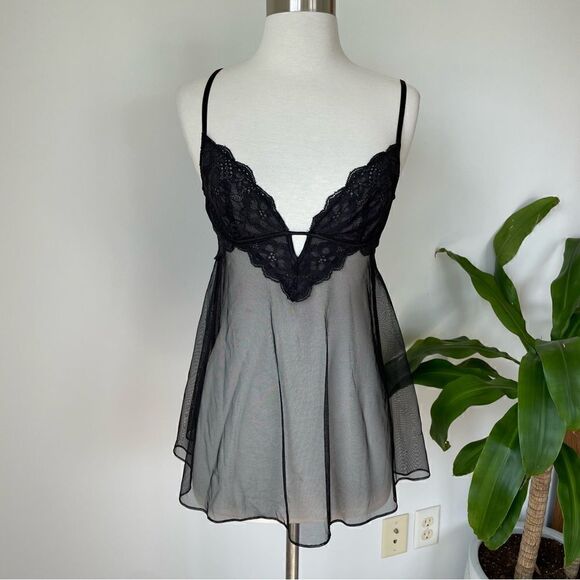 New Victoria’s Secret Chemise Babydoll Black Sheer Lace Small Sexy Deep Neck - Picture 10 of 10